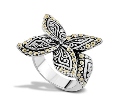 SS & 18K Yellow Gold Open Leaf Design "Irene Ring"