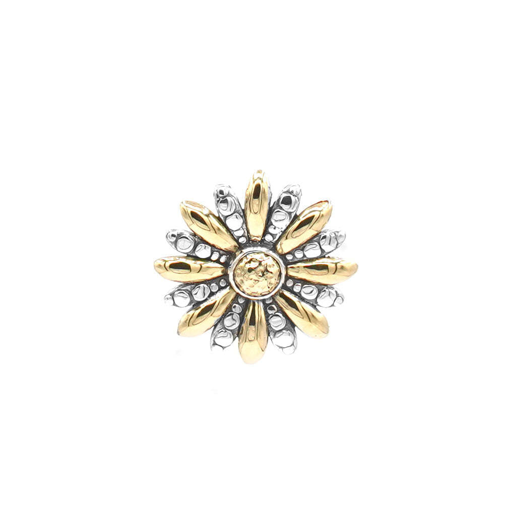 SS & 18K Yellow Gold Sunflower Pendant With Hidden Bail