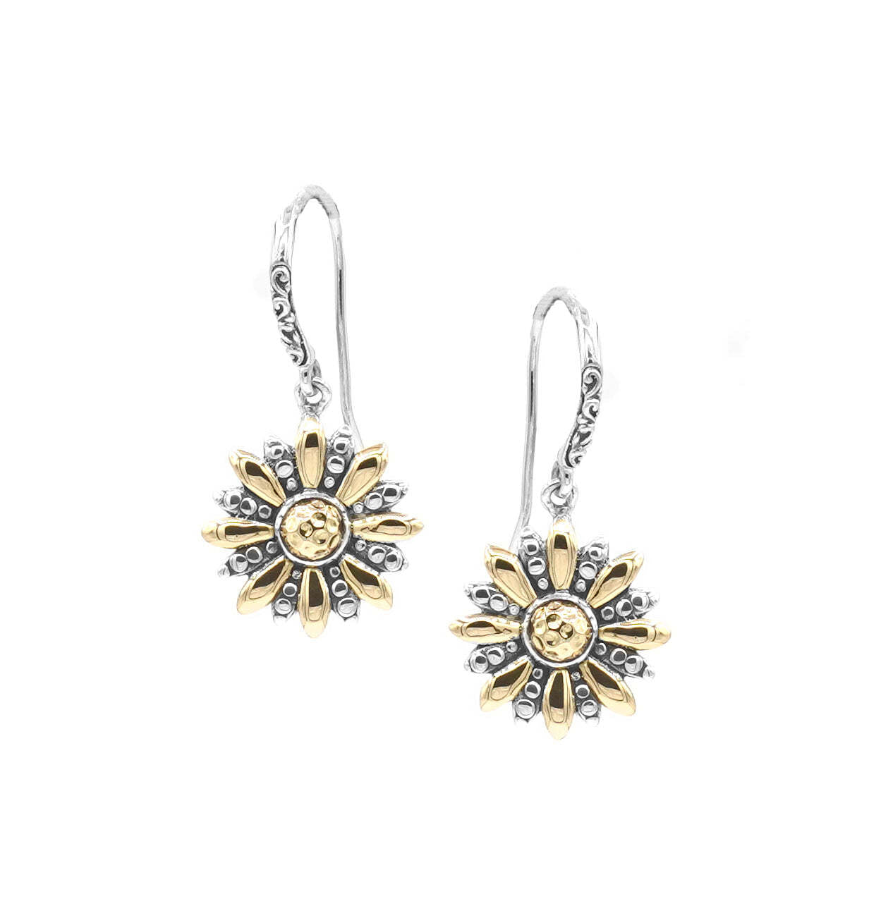 SS & 18K Yellow Gold Sunflower Earring Pair