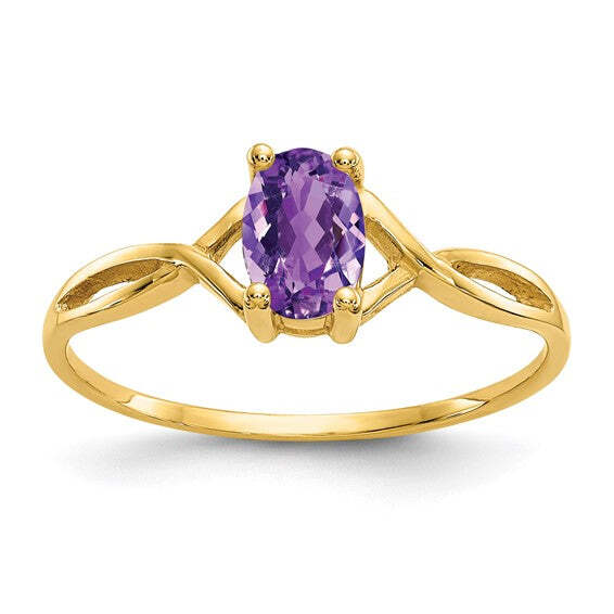 14K Yellow Gold Oval Amethyst Birthstone Ring Size:7
