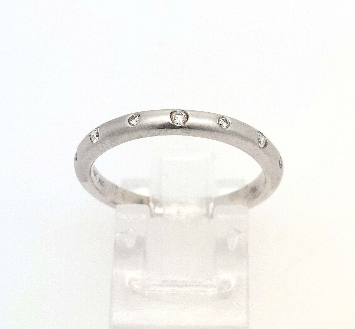 14K White Gold Satin-Finish Gypsy-Set Diamond Wedding Band Size: 8