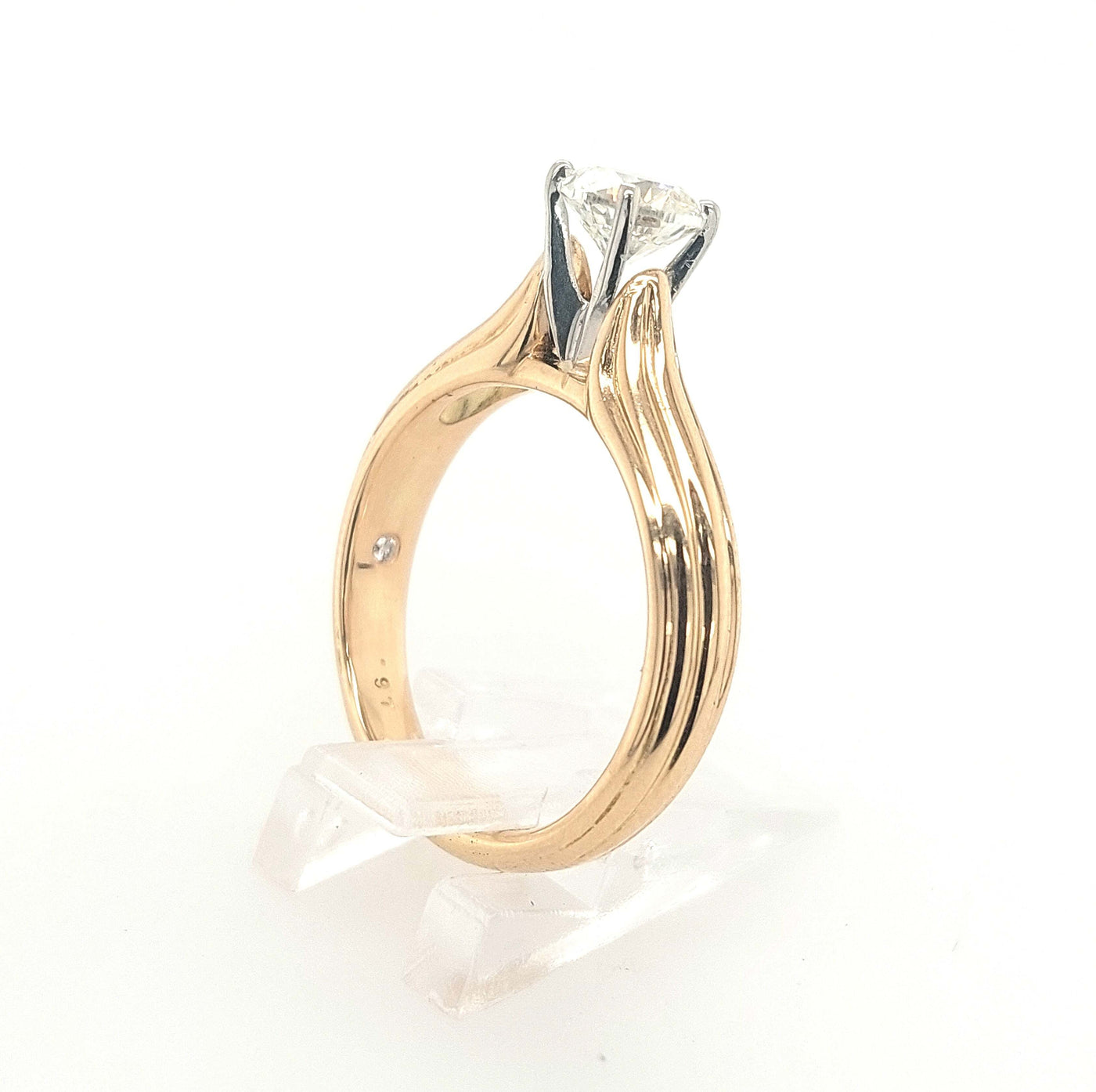 18K Yellow Gold 0.97ct RBC Solitaire J/SI1 Natural GIA Diamond Engagement Ring
