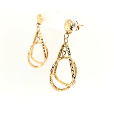 14K Yellow Gold Modern Textured Dangle Earring Pair Gram Weight:2.7g