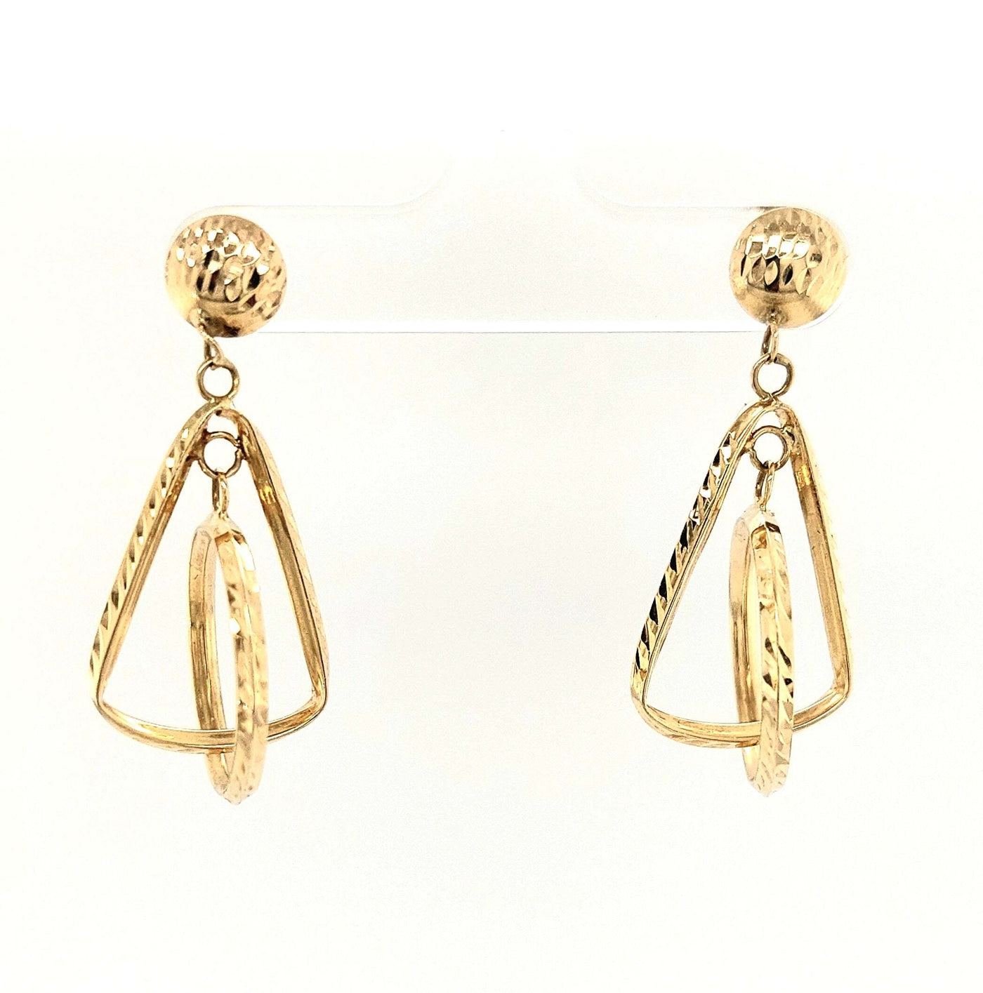 14K Yellow Gold Modern Textured Dangle Earring Pair Gram Weight:2.7g