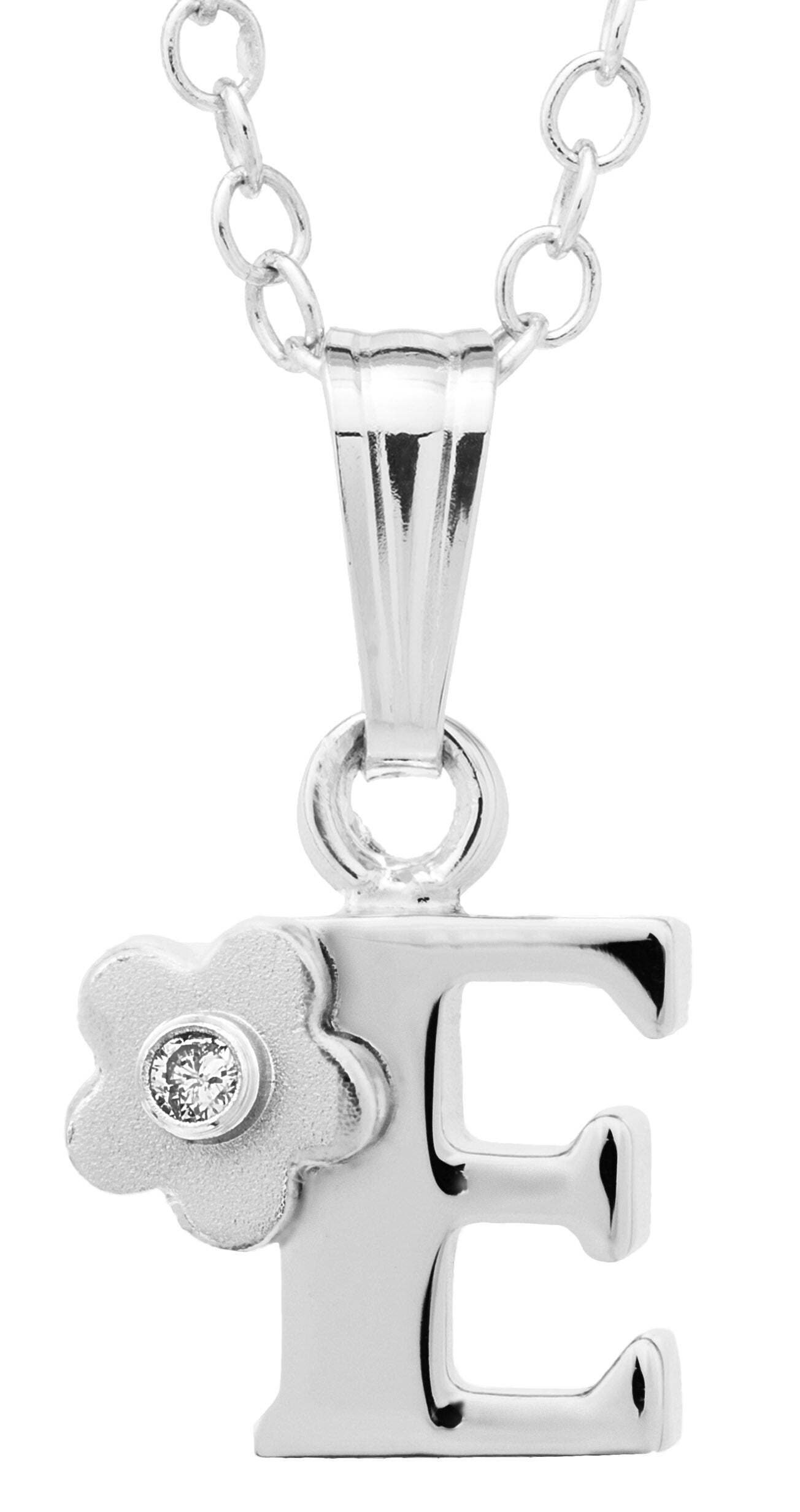 SS Initial Diamond Flower "E" Necklace (15 inch)