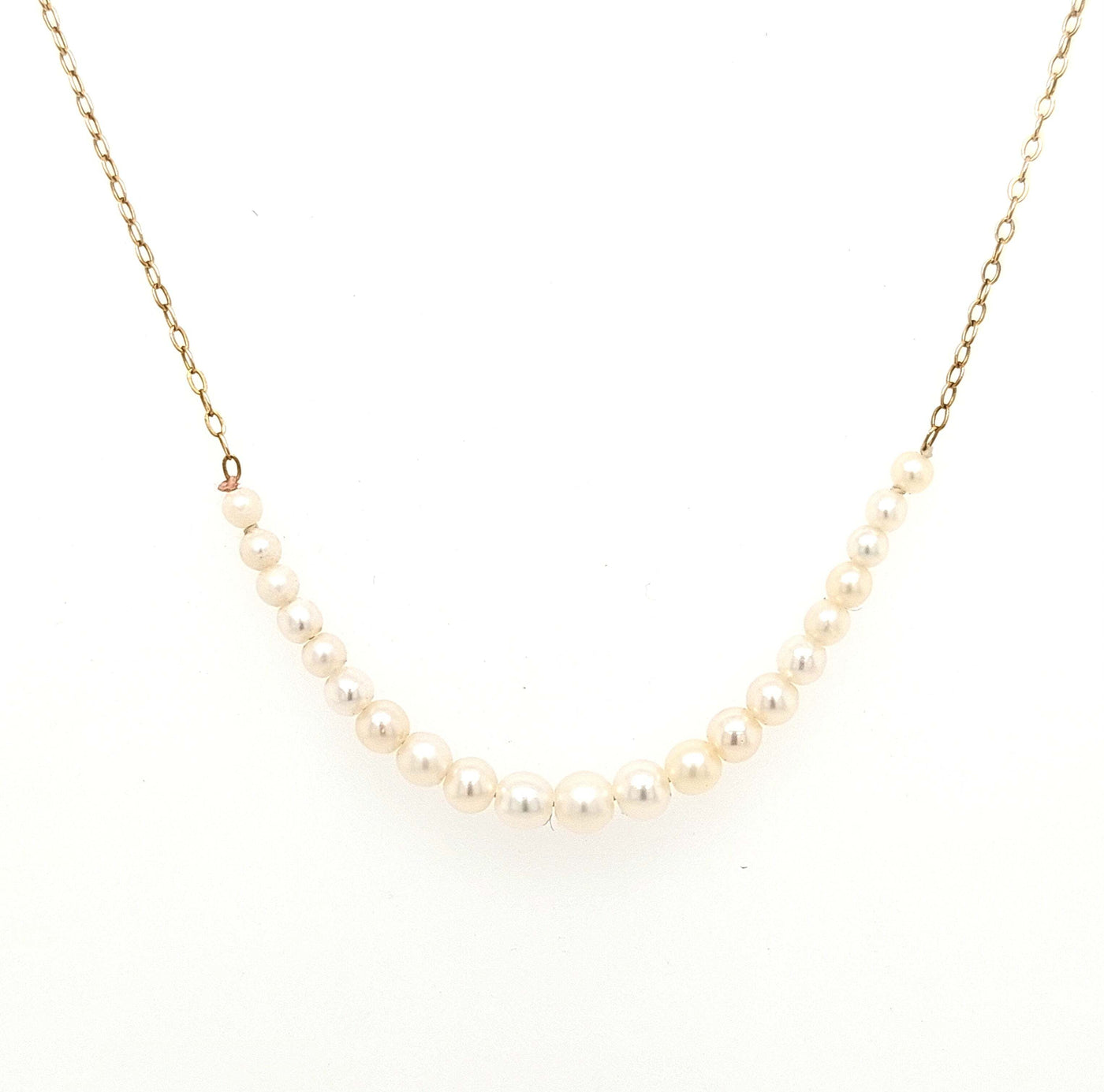 14K Yellow Gold Pearl Necklace with 2" of Graduated Pearls & 16in Gold Chain Gram Weight:1.2g