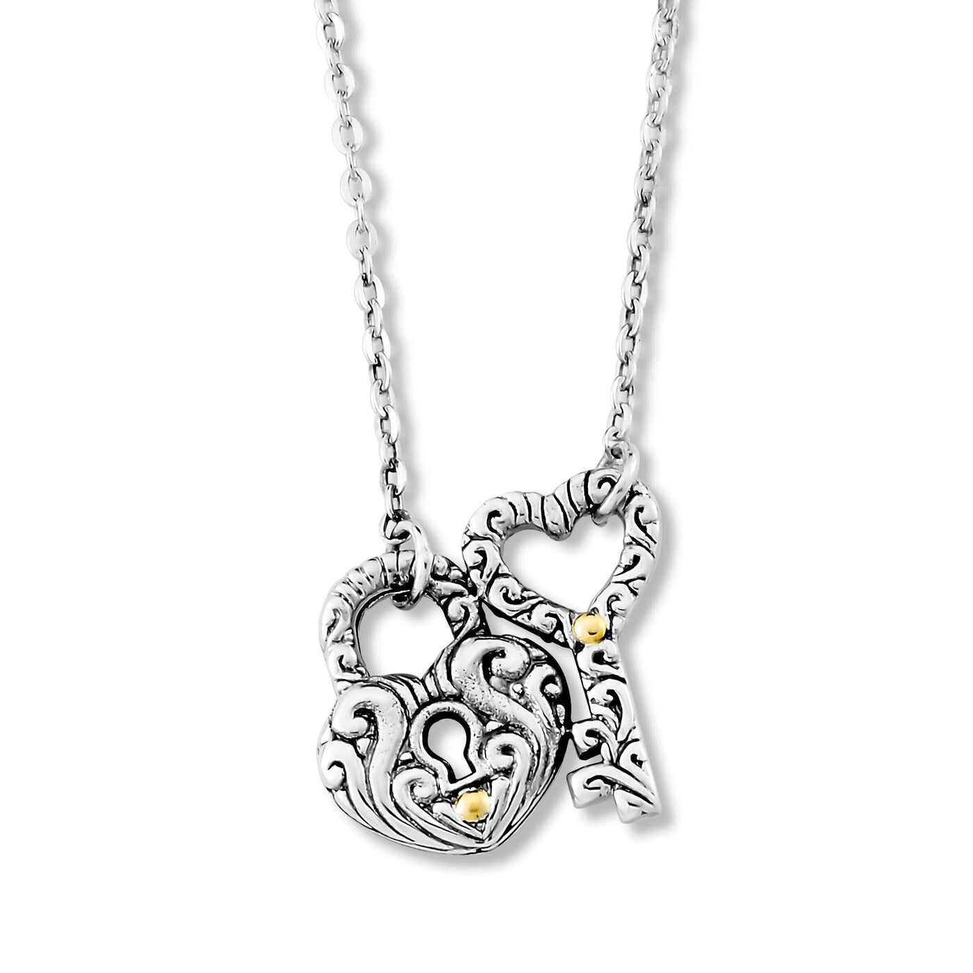 SS & 18K Yellow Gold Heart Shape Lock & Key "Cindy Necklace"