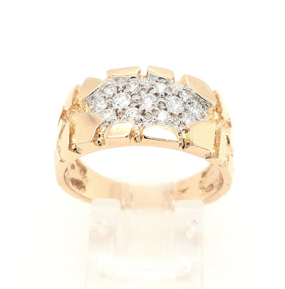Gents 14K Yellow Gold Diamond Nugget Ring Size 10