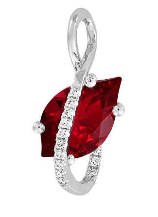 14KW Chatham Lab-Grown Flame-cut Ruby and Diamond Pendant