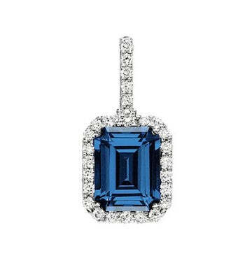 14K White Gold Chatham Lab-Grown 3.01ct Emerald Shape Blue Sapphire Pendant