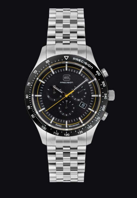 Gent's Silver Tone StainleSS Steel Glock Watch with Black Dial & StainleSS Link Bracelet
