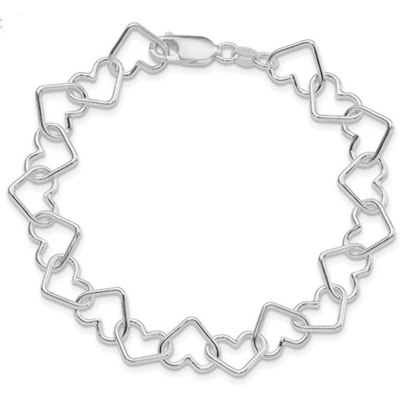 SS Rhodium-plated Large Heart Link Bracelet (8 inches)