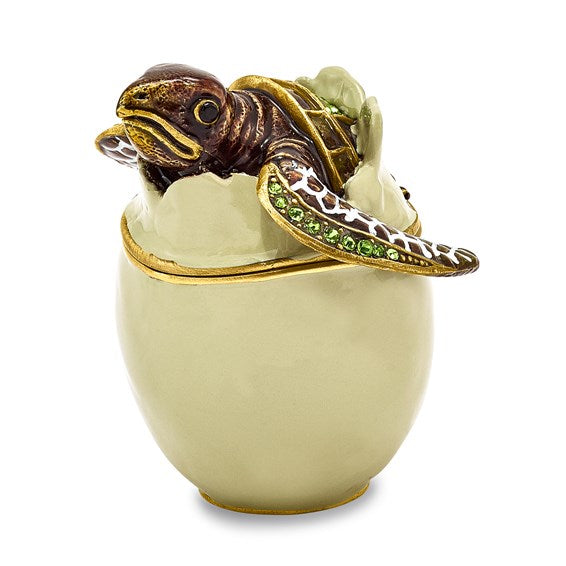 Bejeweled "Eggbert" Hatching Turtle Trinket Box with Matching Necklace