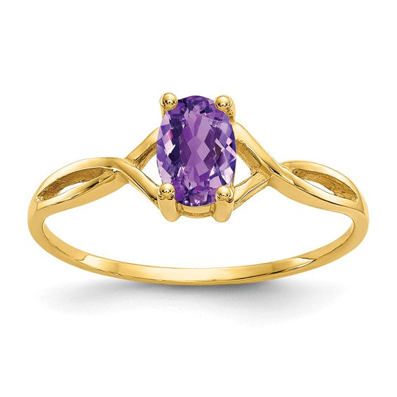 14KY Oval Amethyst Birthstone Ring Size:7