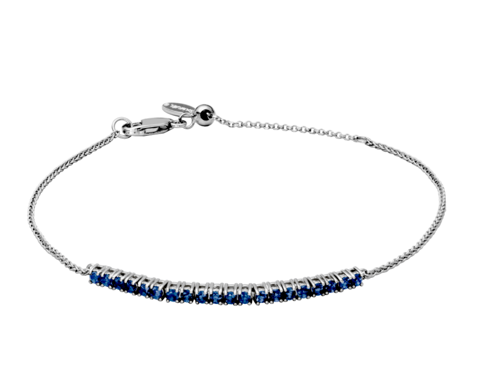 Sterling Silver Genuine Blue Sapphire Round 2mm Adjustable "Dazzle" Bracelet