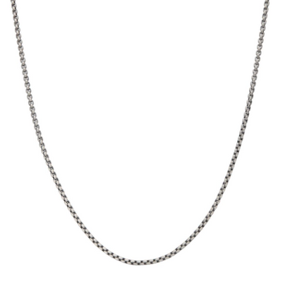 Sterling Silver Black Rhodium Plated Satin Finish Box Chain, 22"