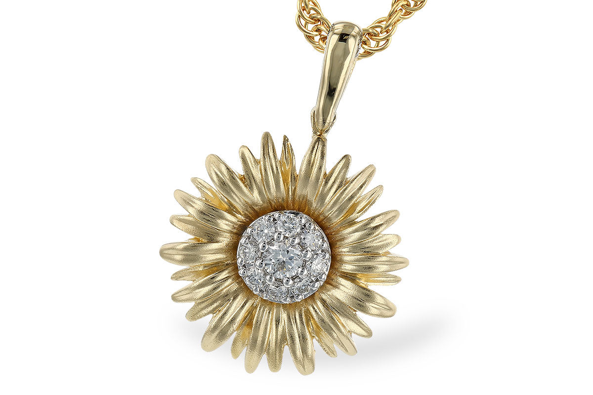 14K Two-Tone Diamond Sunflower Necklace (18 inches)