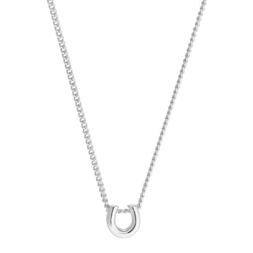 Platinum Finish Sterling Silver Horseshoe Pendant on 18" Chain