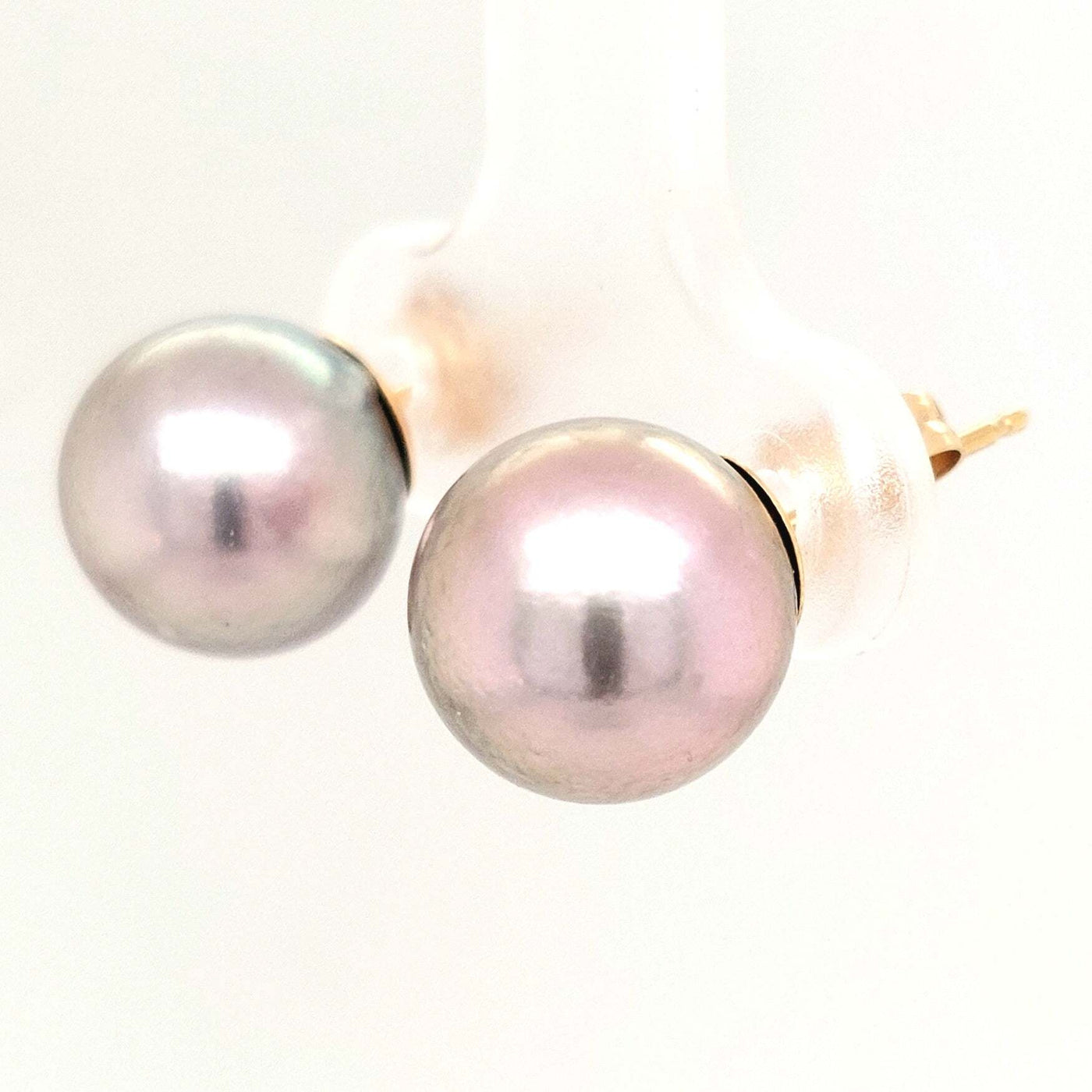 14K Yellow Gold Black Pearl Earring Pair