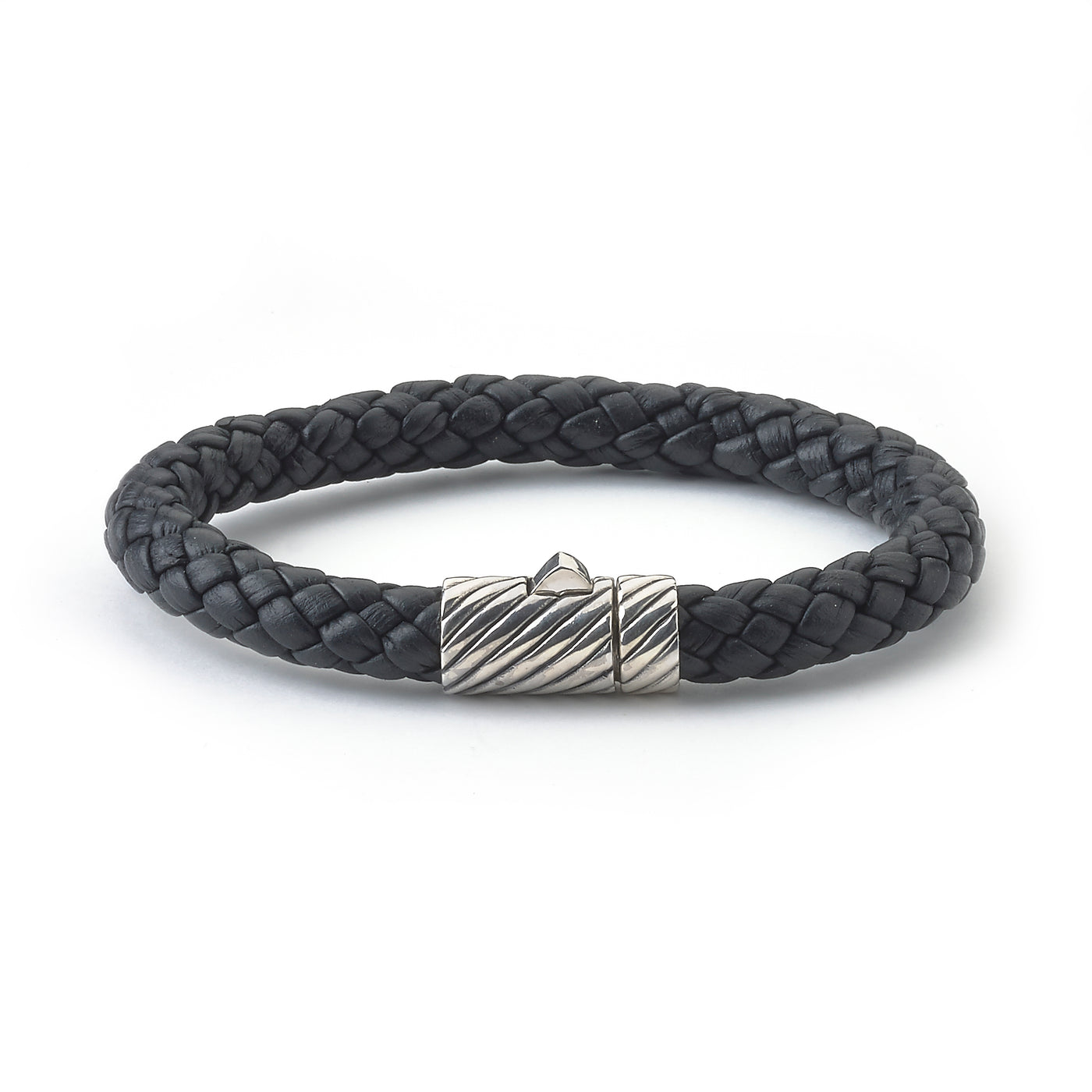 SS Mens Black Leather "Tali" Bracelet With Twisted Lock