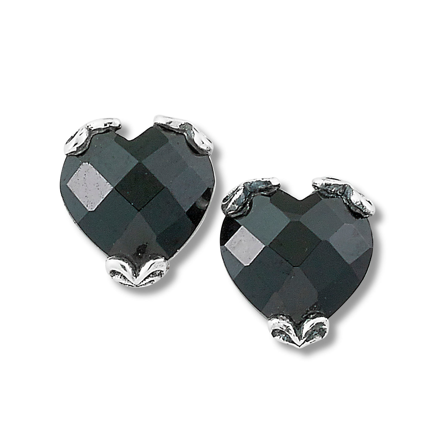 Sterling Silver 7mm Heart Black Spinel Studs