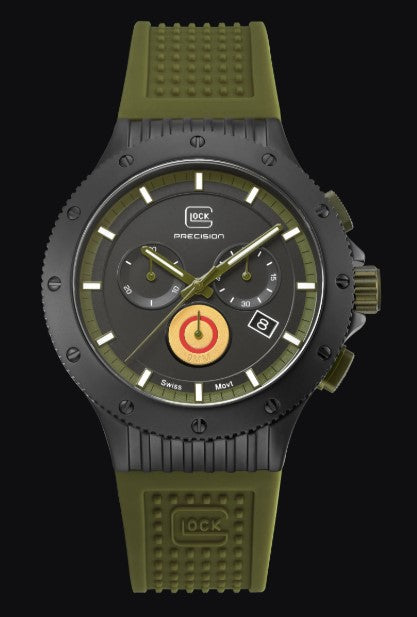 Gent's Black Ttitanium Glock Watch with Black Dial and Army Green Strap