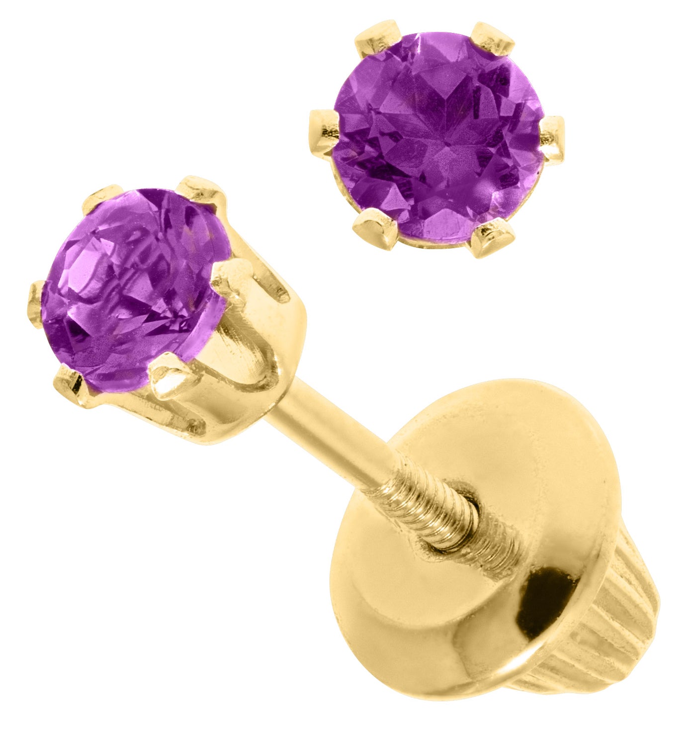 14KY Amethyst Birthstone Screwback Earrings