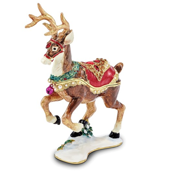 Luxury Giftware RUFUS Reindeer Trinket Box with Matching 18 Inch Necklace