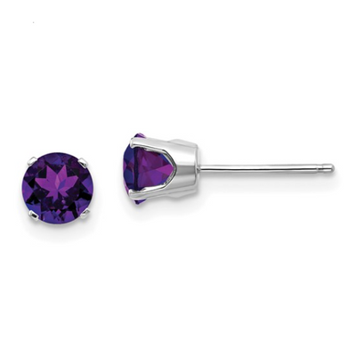 14k White Gold 5mm Amethyst Stud Earrings