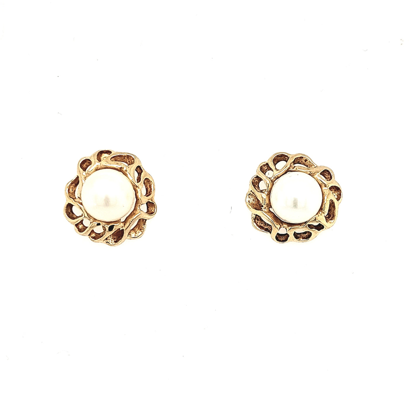 14KY Woven Pearl Stud Earrings