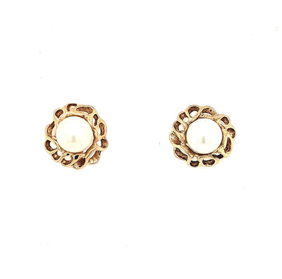 14KY Woven Pearl Stud Earrings