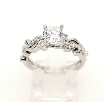 14KW Vine and Leaf Diamond Semi-Mount Ring (Size 7)