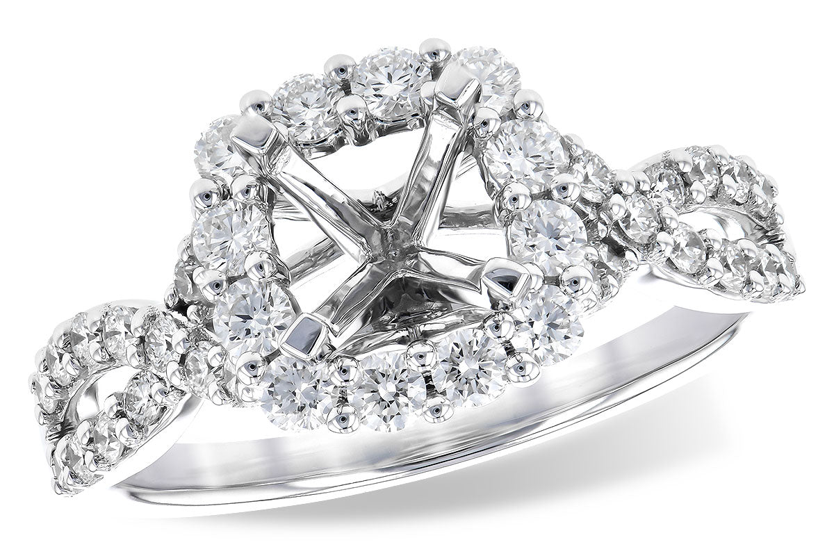 14KW Cushion Halo Diamond Semi-Mount Ring with 1.00ct Cubic Zirconia Center (Size 7)