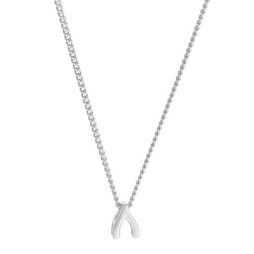 Platinum Finish Sterling Silver Wishbone Pendant on 18" Chain