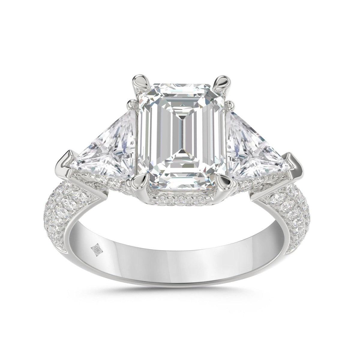 14KW 3.50ctTW Emerald-Cut F-G/VS2-SI1 Lab-Grown Diamond Engagement Ring