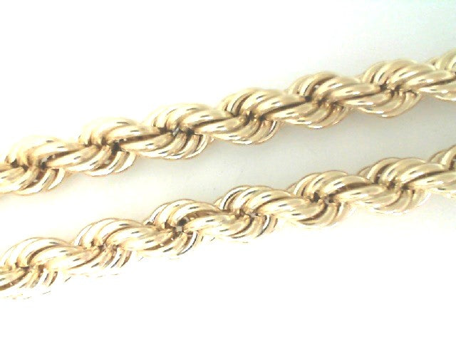 14K Yellow Gold 7mm Hollow Diamond-Cut Rope Chain with Spring Ring Clasp