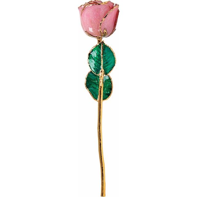 Lacquered Pink Sparkle Rose with 24K Gold Trim