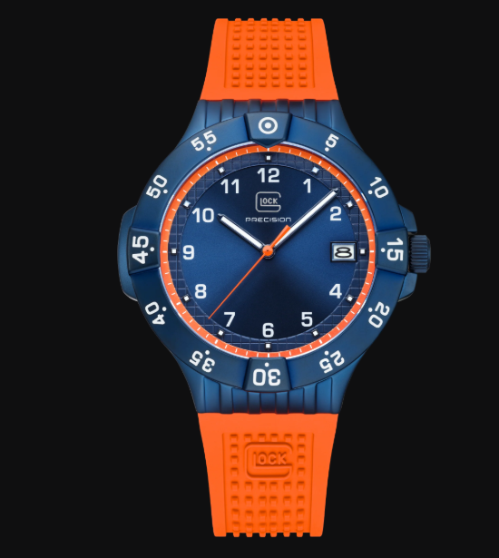 Gent's Blue Steel Glock Watch with Blue and Orange Dial