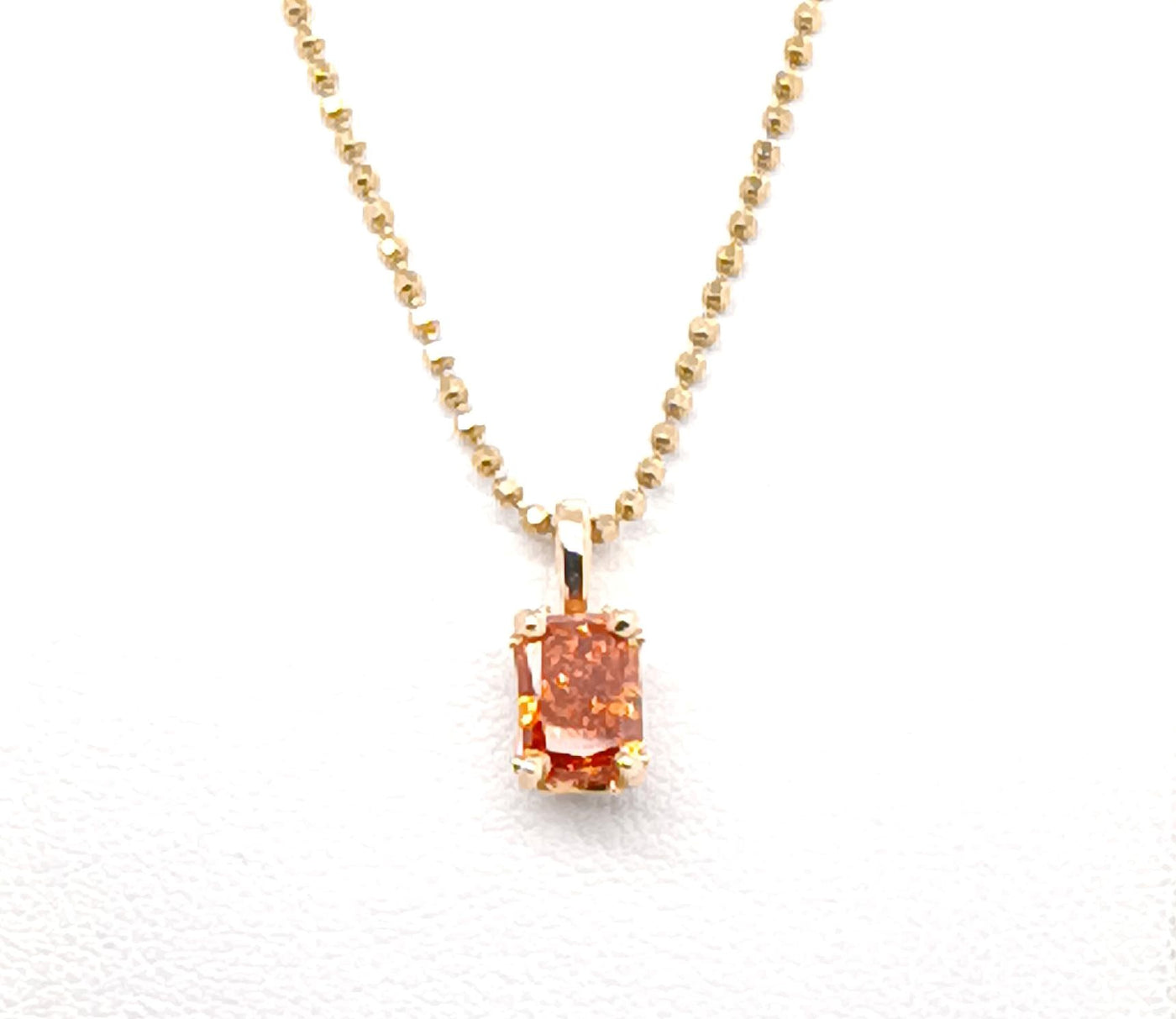 14KY Solitaire Radiant-Cut Tangerine Diamond Pendant 0.80ct