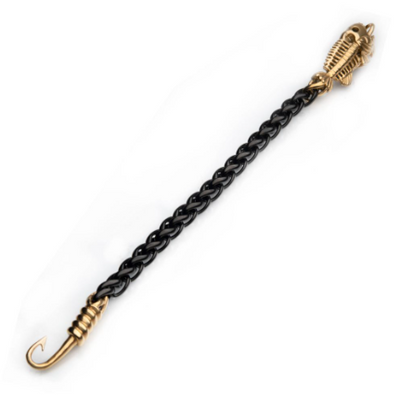 Black Stainless Steel Wheat Chain Bracelet with 18K Gold Plated Fishbone on Hook Clasp