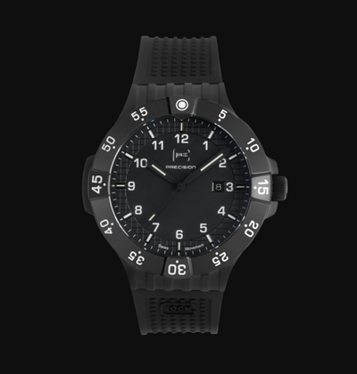 Gent's Black Steel Glock Watch w/ Black Titrium Dial and Black Silicone Strap