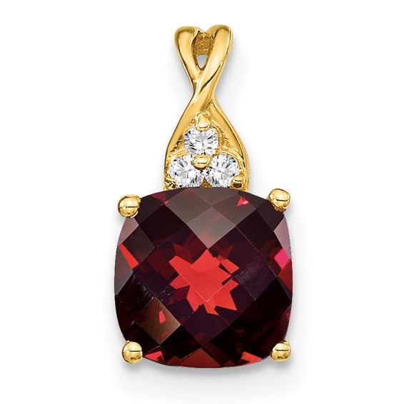 14KY Checkerboard Garnet & Diamond Pendant