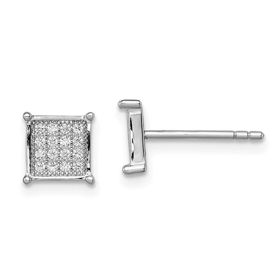 Sterling Silver Rhodium-plated CZ Pavé Square Post Earrings