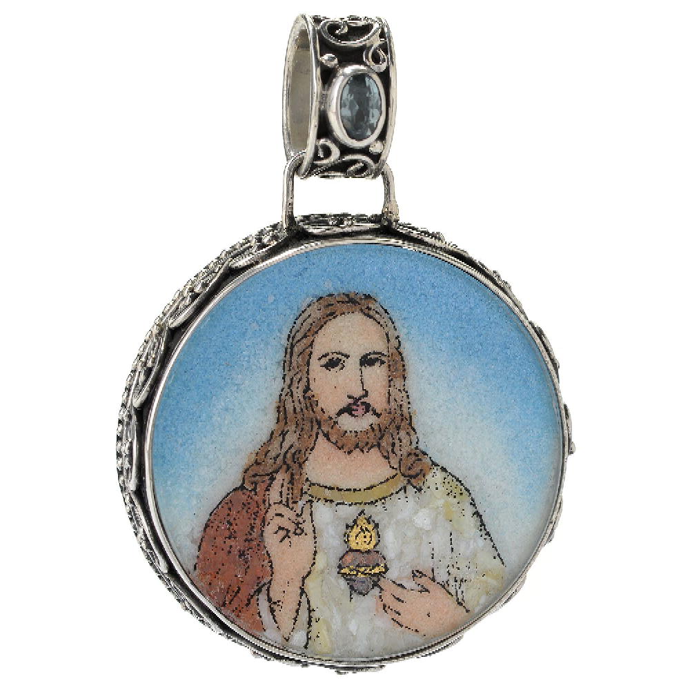 SS Crushed Gemstone "Jesus" Pendant