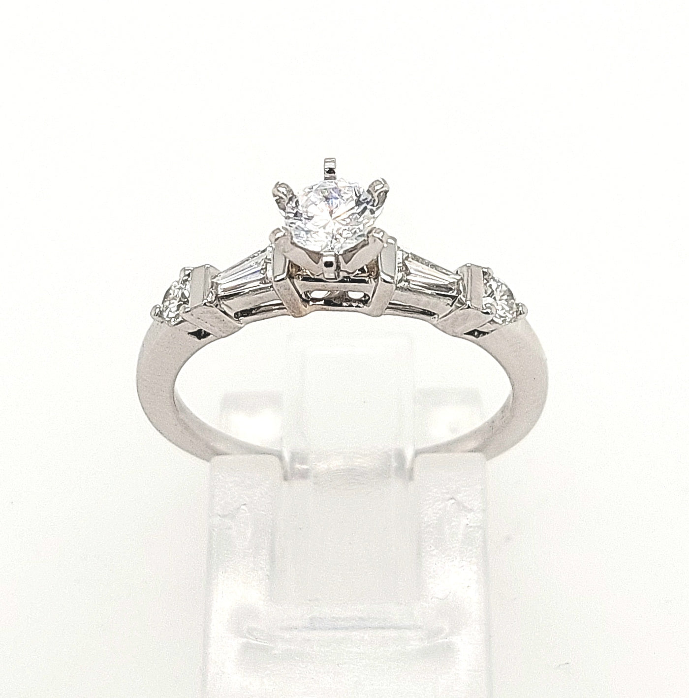 14KW Baguette and Round Diamond Semi-Mount Engagement Ring 0.50ct CZ (Size 7)