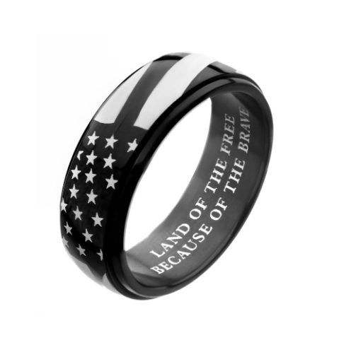 Black IP Steel American Flag Spinner Ring (Size 9)