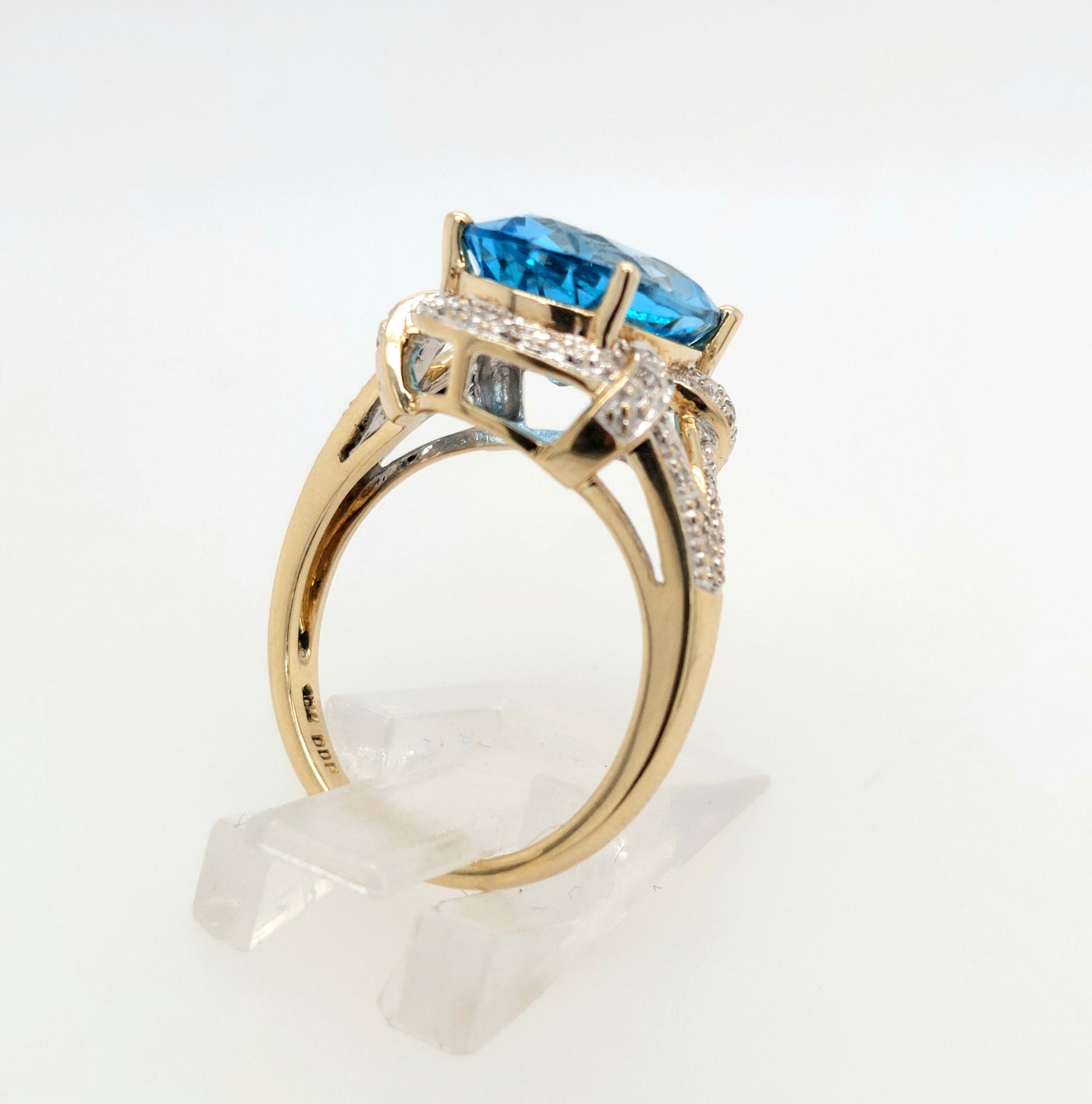 10 Karat Yellow Gold Blue Topaz Ring with Diamond Accent Stones