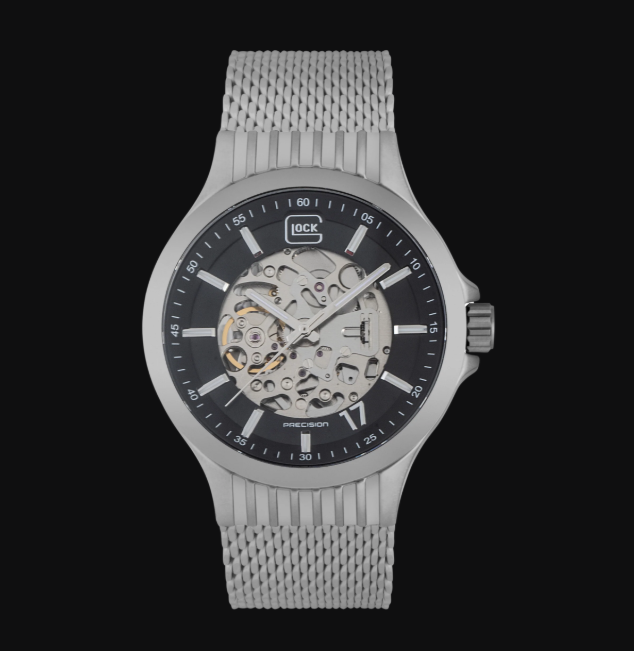 Gent's Silver Steel Glock Watch with Silver Skeleton Dial