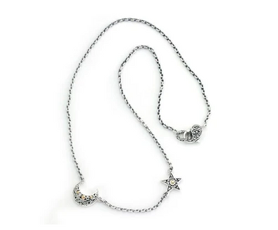 Sterling Silver & 18KY Moon & Star "Silver Sky Necklace"