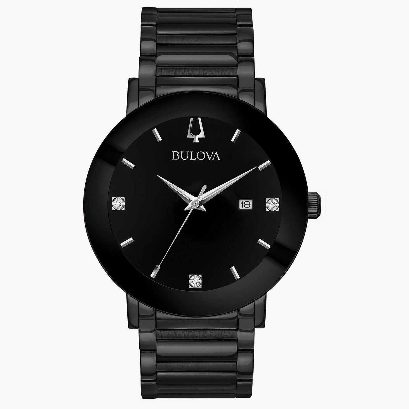 Gent's Black Tn Bulova "Futuro" Watch with Black Diamond Dial